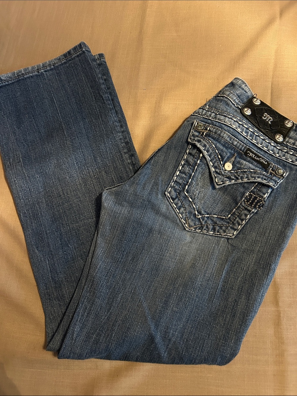 EUC Miss Me Blue Bootcut Jeans with Embellished Back Pockets